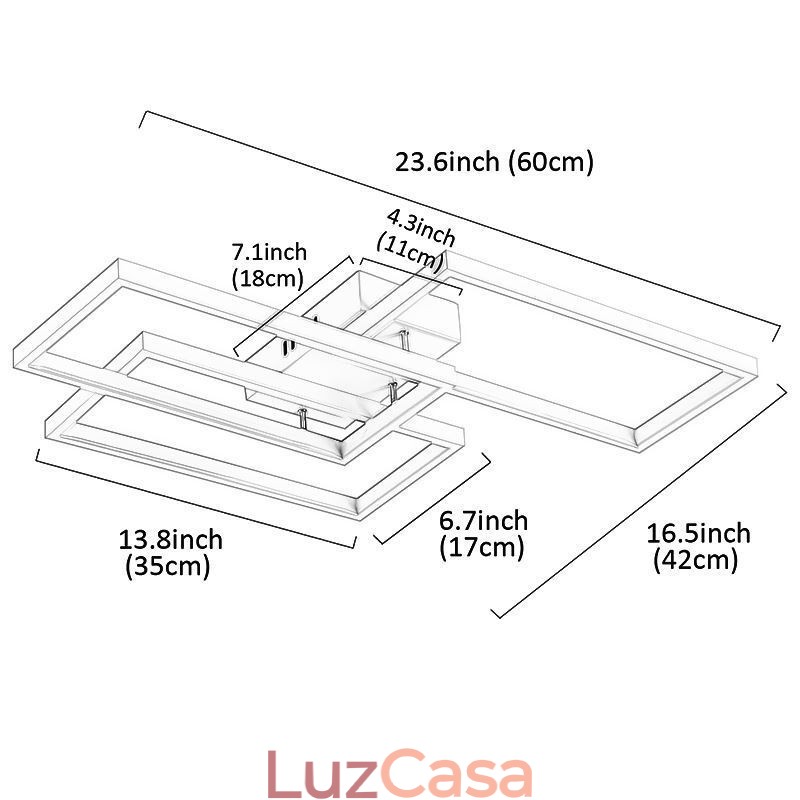 Luminária de teto retangular geométrica acrílica embutida