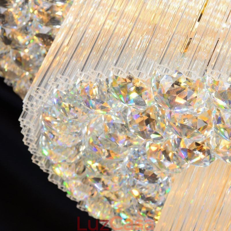 Luminária de teto de cristal redonda embutida com controle remoto 80 cm