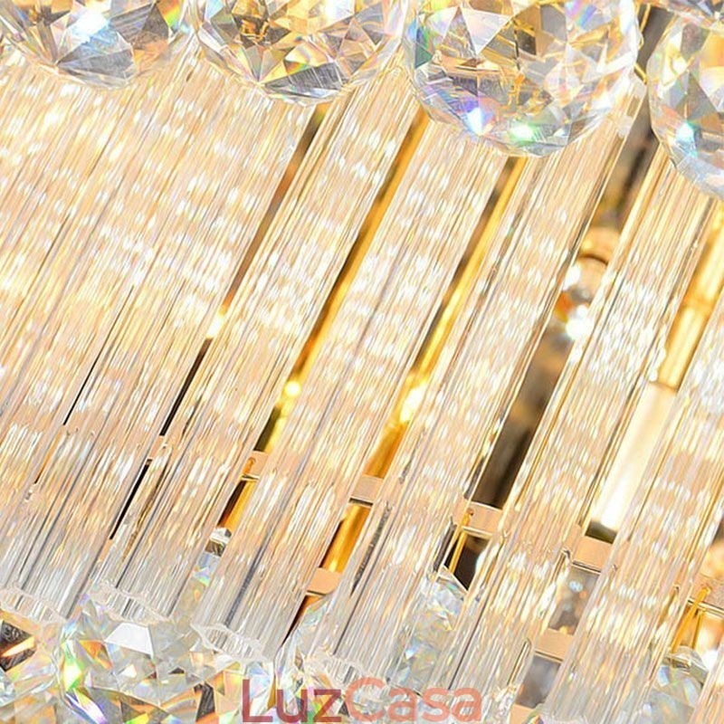 Luminária de teto de cristal redonda embutida com controle remoto 80 cm