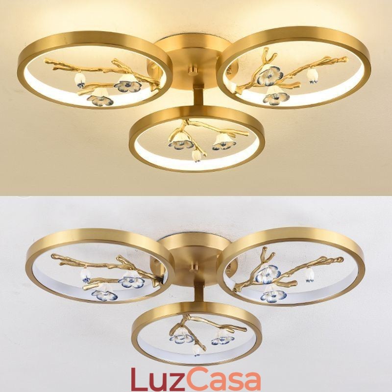 Luminária de teto em formato de flor de ameixa com galho de cobre embutido