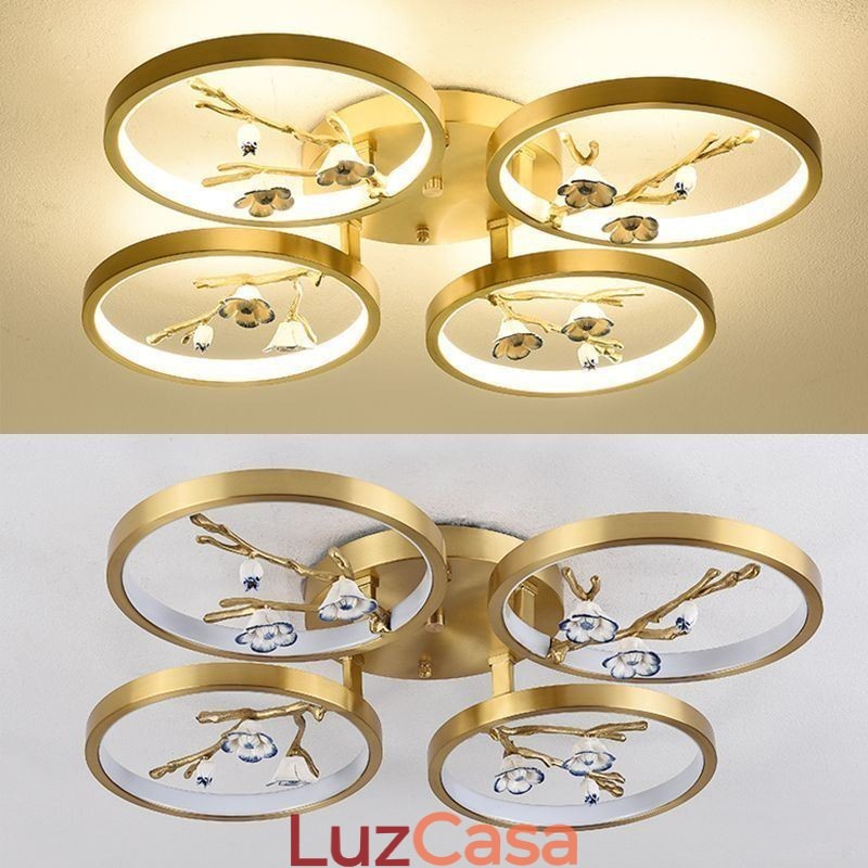 Luminária de teto em formato de flor de ameixa com galho de cobre embutido