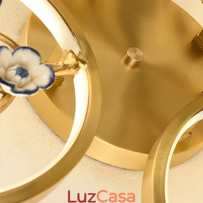 Luminária de teto em formato de flor de ameixa com galho de cobre embutido