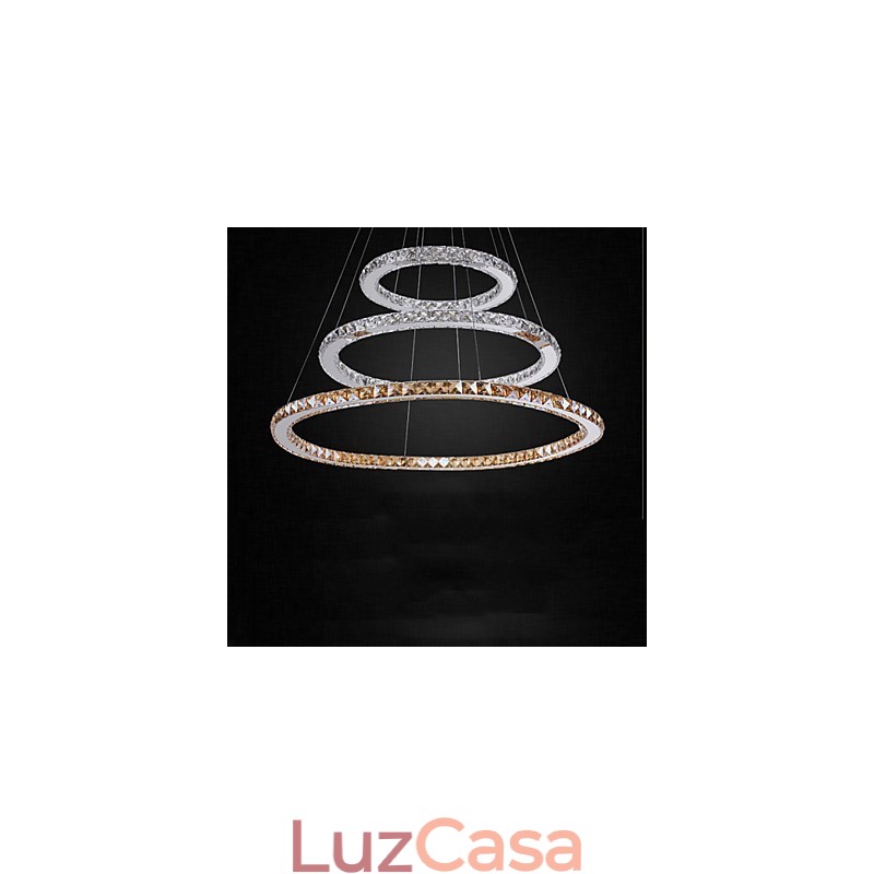 Luminárias pendentes âmbar e cristal K9 transparente Lustre de iluminação com 3 anéis