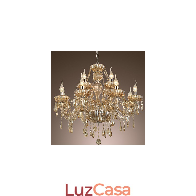 Lustre de cristal luxo moderno 2 níveis sala de estar 12 luzes