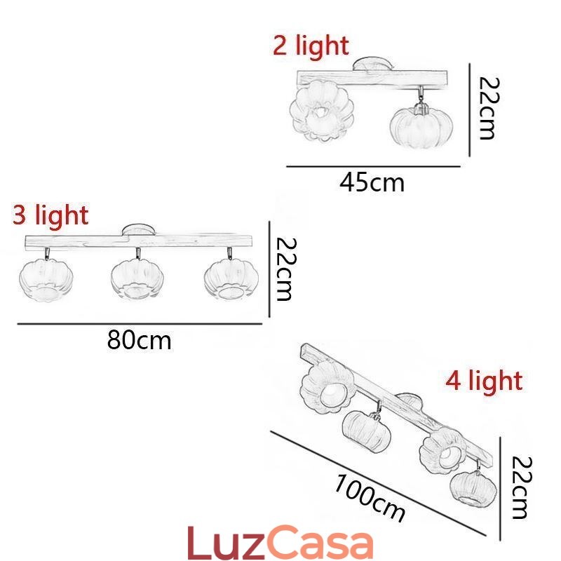 Luminária de teto japonesa retrô de montagem embutida de abóbora pequena dupla