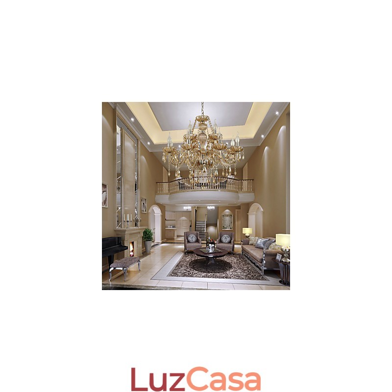 Lustre de cristal luxo moderno 2 níveis sala de estar 12 luzes
