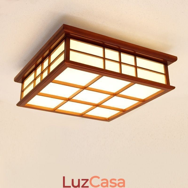 Luminária de teto estilo retrô de madeira embutida