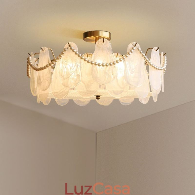 Luminária de teto de ferro europeia elegante luminária de teto de vidro