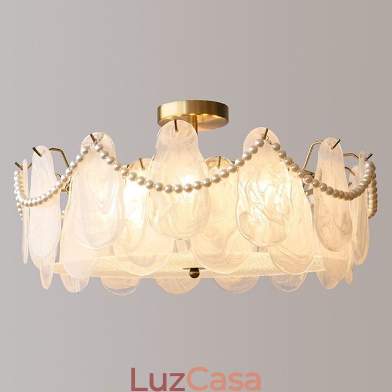 Luminária de teto de ferro europeia elegante luminária de teto de vidro