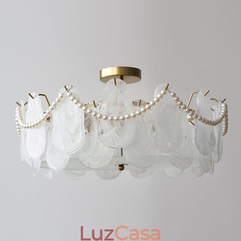 Luminária de teto de ferro europeia elegante luminária de teto de vidro