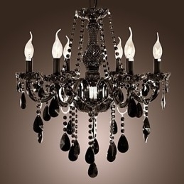 Lustre Cristal Preto Moderno 6 Luzes
