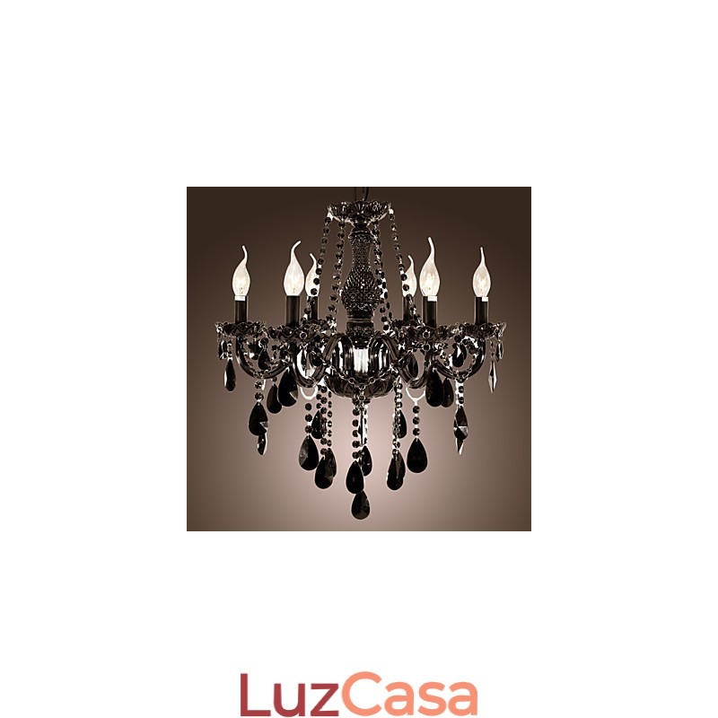 Lustre Cristal Preto Moderno 6 Luzes