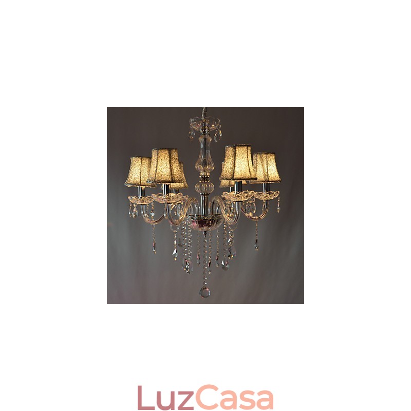 Lustre moderno de luxo com 6 luzes em decoração de cristal