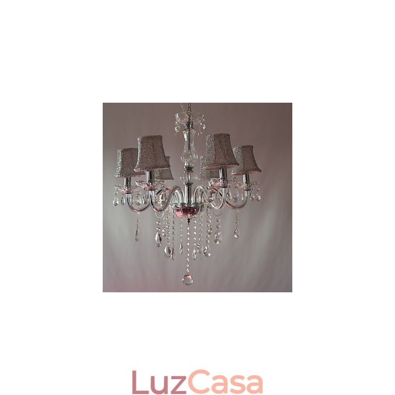 Lustre moderno de luxo com 6 luzes em decoração de cristal