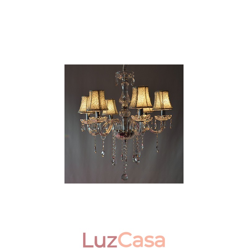 Lustre moderno de luxo com 6 luzes em decoração de cristal