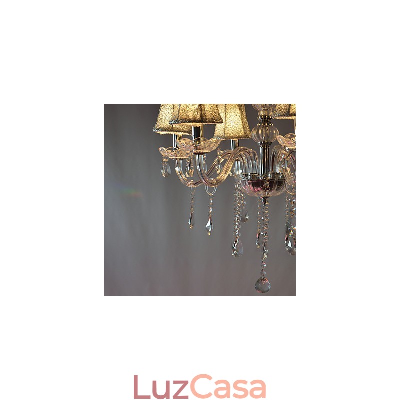 Lustre moderno de luxo com 6 luzes em decoração de cristal