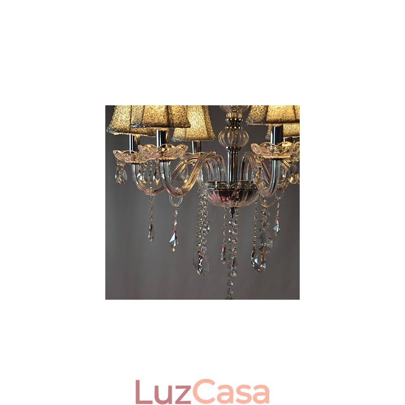 Lustre moderno de luxo com 6 luzes em decoração de cristal