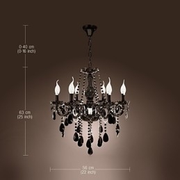 Lustre Cristal Preto Moderno 6 Luzes