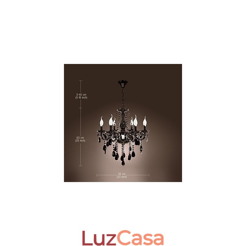 Lustre Cristal Preto Moderno 6 Luzes