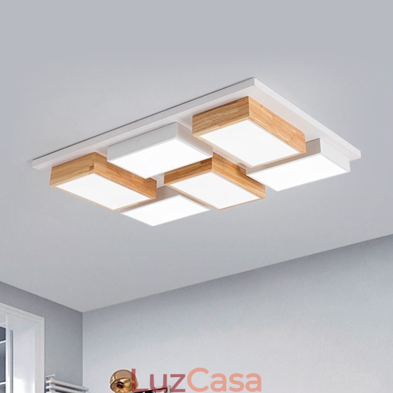 Luminária de teto moderna em acrílico, luminária de teto geométrica de madeira