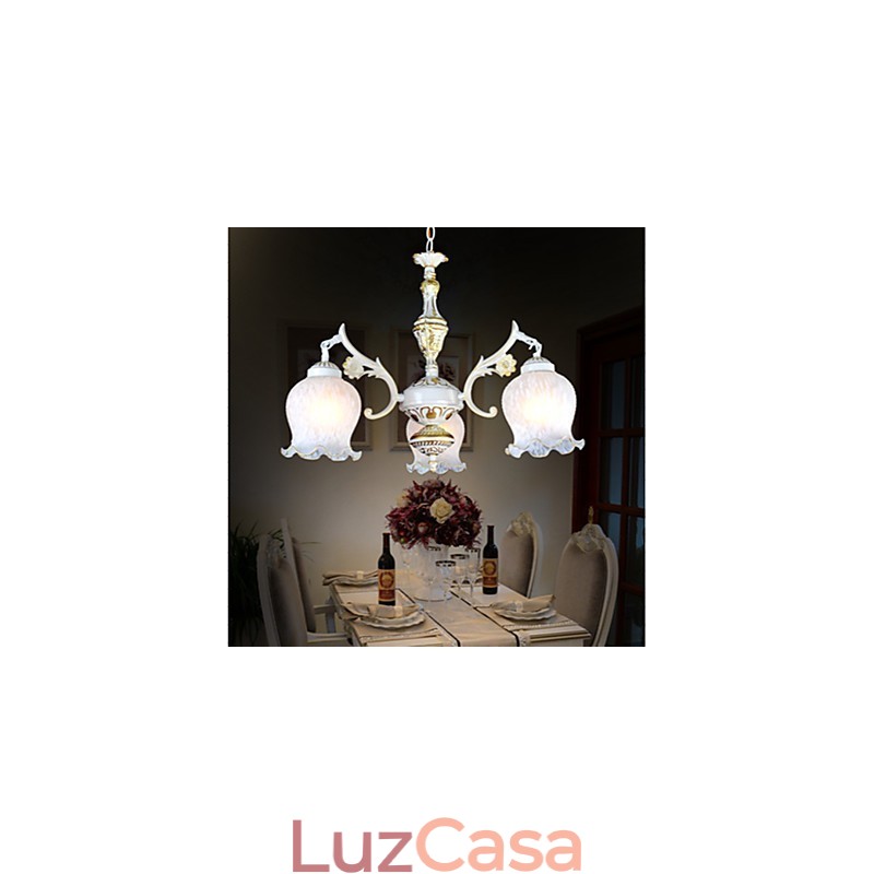 Lustre Três Luzes Branco Europeu Retro Clássico