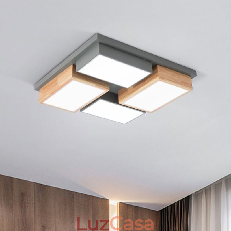 Luminária de teto moderna geométrica de madeira