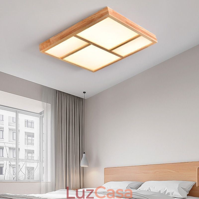 Luminária de teto acrílica japonesa Luminária de teto de madeira geométrica