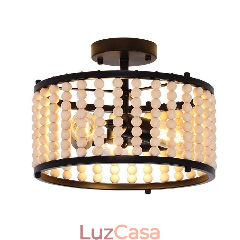 3 Luzes de Teto Luminária de Teto de Contas de Madeira Foyer