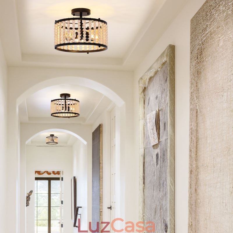 3 Luzes de Teto Luminária de Teto de Contas de Madeira Foyer