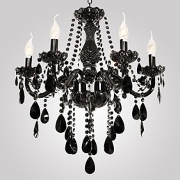 Lustre Cristal Preto Moderno 6 Luzes