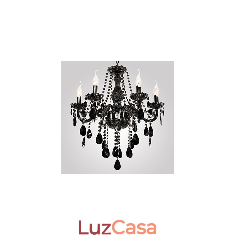 Lustre Cristal Preto Moderno 6 Luzes