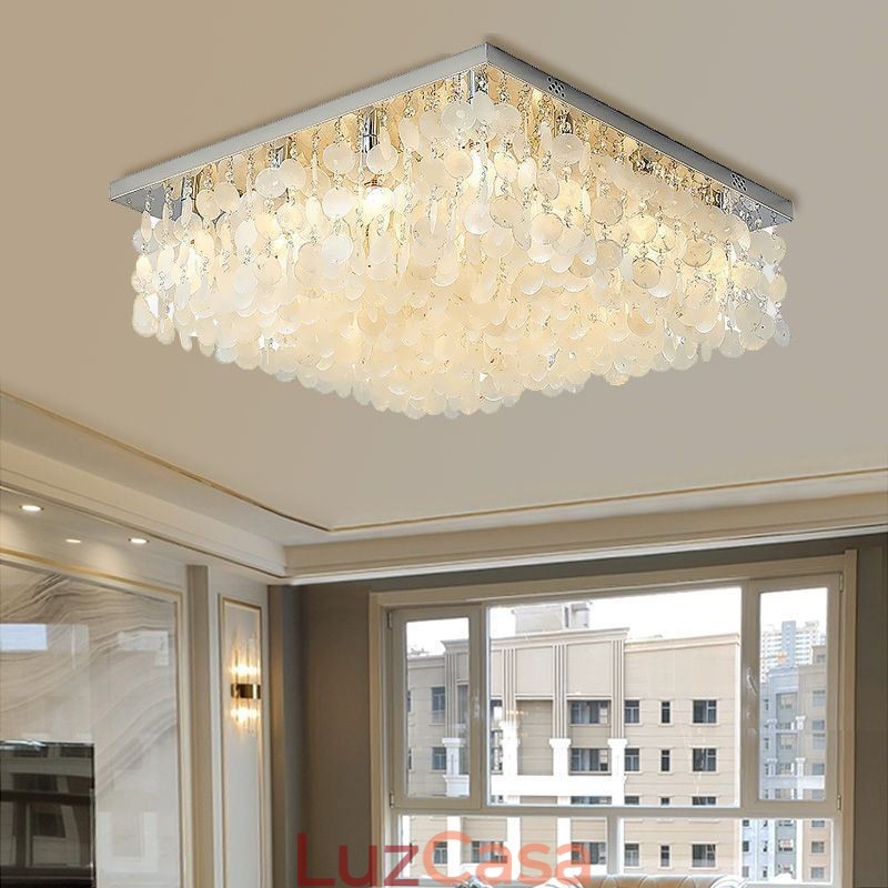 Lustre de teto moderno com concha branca e montagem embutida