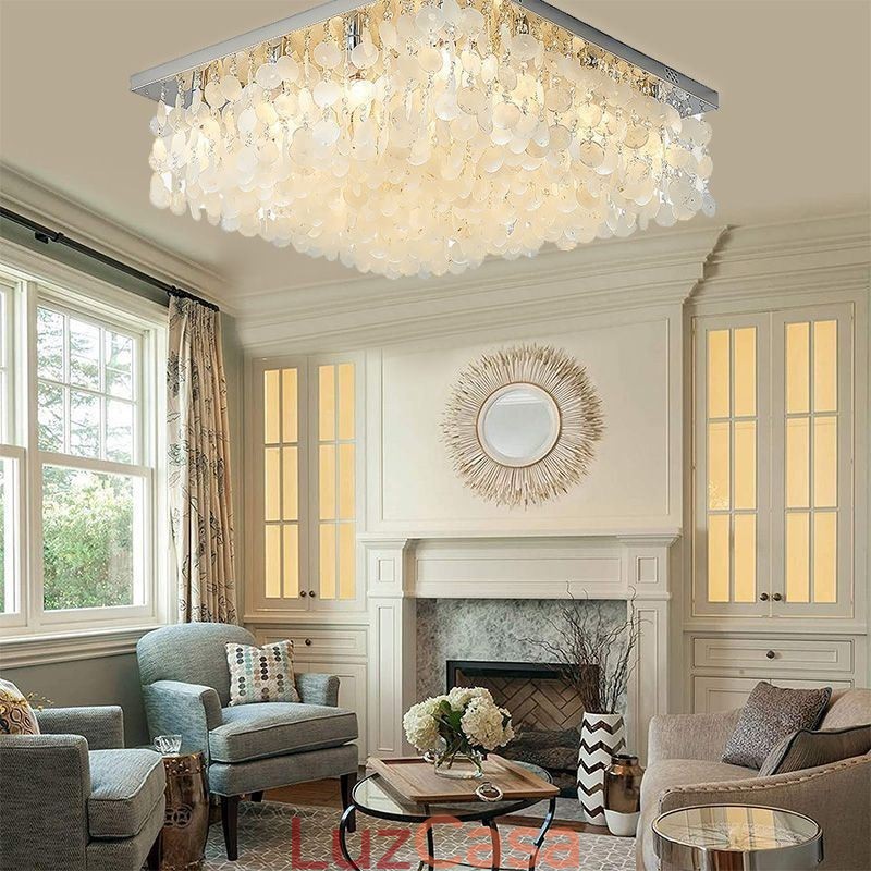Lustre de teto moderno com concha branca e montagem embutida
