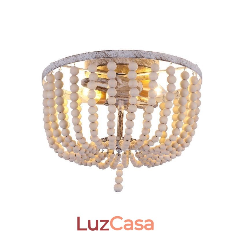 Luminária embutida de teto com contas de madeira de fazenda, 3 luminárias