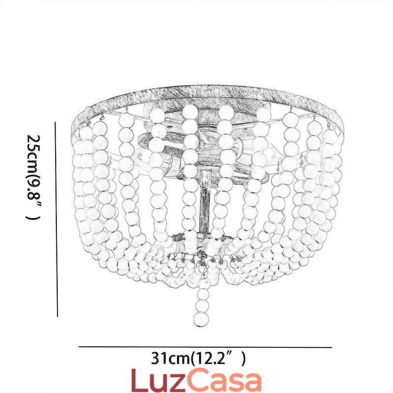 Luminária embutida de teto com contas de madeira de fazenda, 3 luminárias