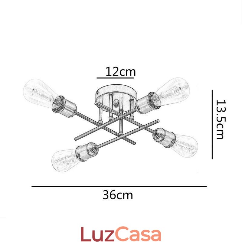 Luminária de teto embutida com 4 soquetes para luz