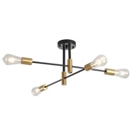 Lustre Sputnik Preto de 4 Luzes, Luminária de Teto Semi Embutida de Meio Século