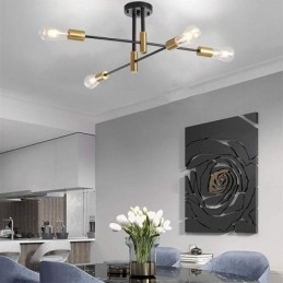 Lustre Sputnik Preto de 4 Luzes, Luminária de Teto Semi Embutida de Meio Século