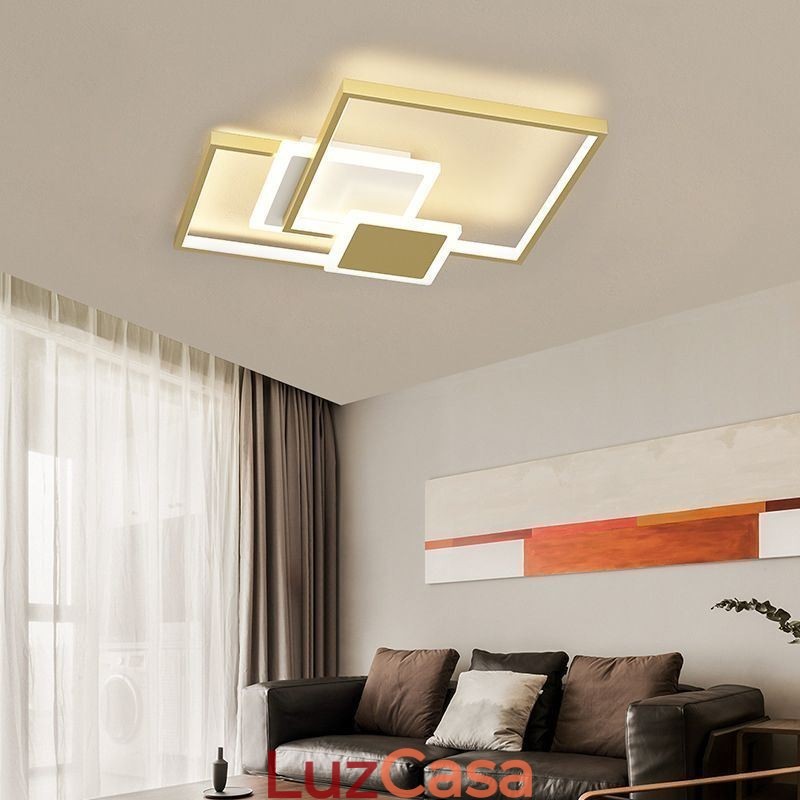 Luminária de teto geométrica moderna dourada embutida com 2 camadas