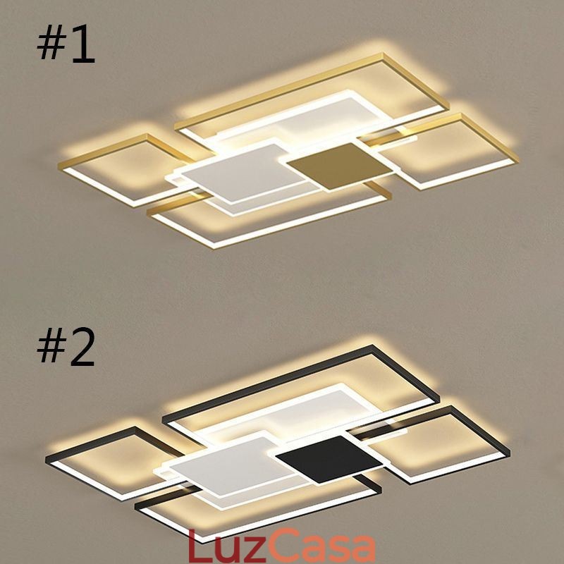 Luminária de teto geométrica moderna dourada embutida com 2 camadas