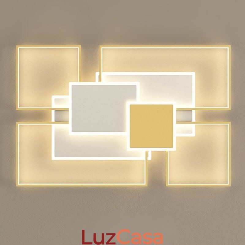 Luminária de teto geométrica moderna dourada embutida com 2 camadas