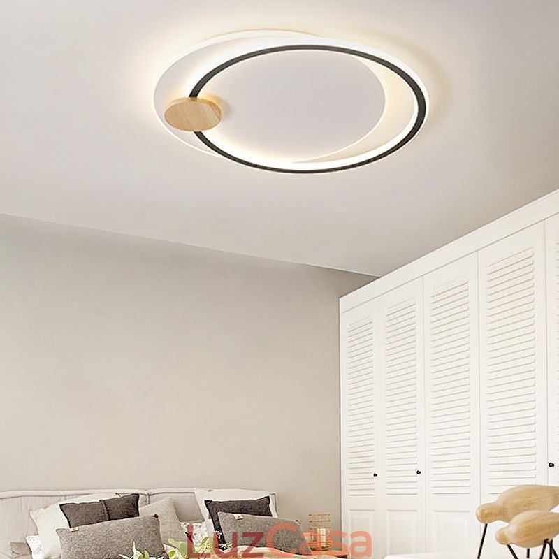 Luminária de teto moderna de acrílico com 2 anéis e montagem embutida