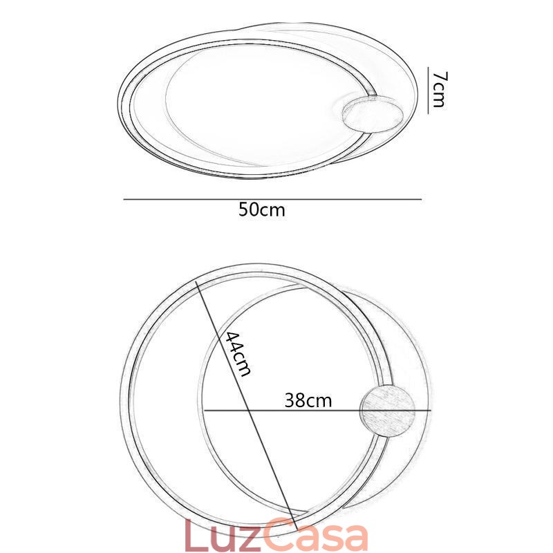 Luminária de teto moderna de acrílico com 2 anéis e montagem embutida