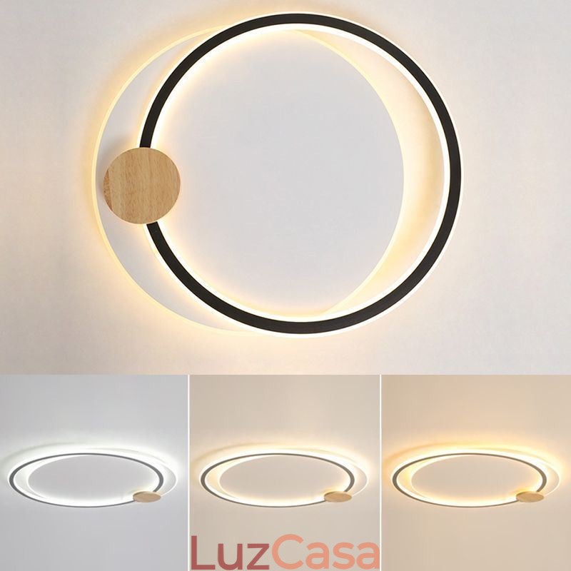Luminária de teto moderna de acrílico com 2 anéis e montagem embutida