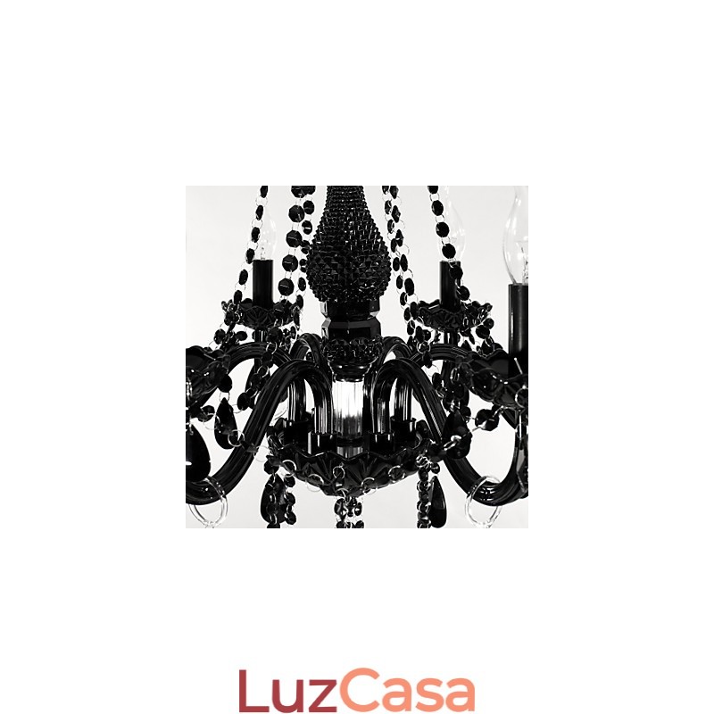Lustre Cristal Preto Moderno 6 Luzes