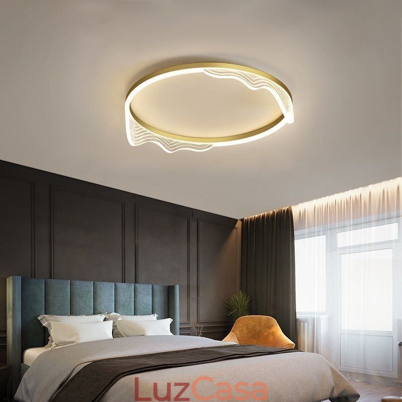 Luminária de teto circular embutida com decoração de borda ondulada