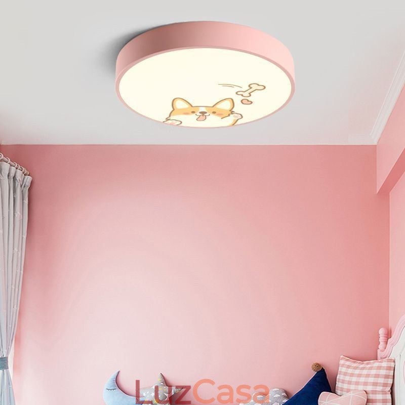 Luminária de teto infantil com desenho animado animal