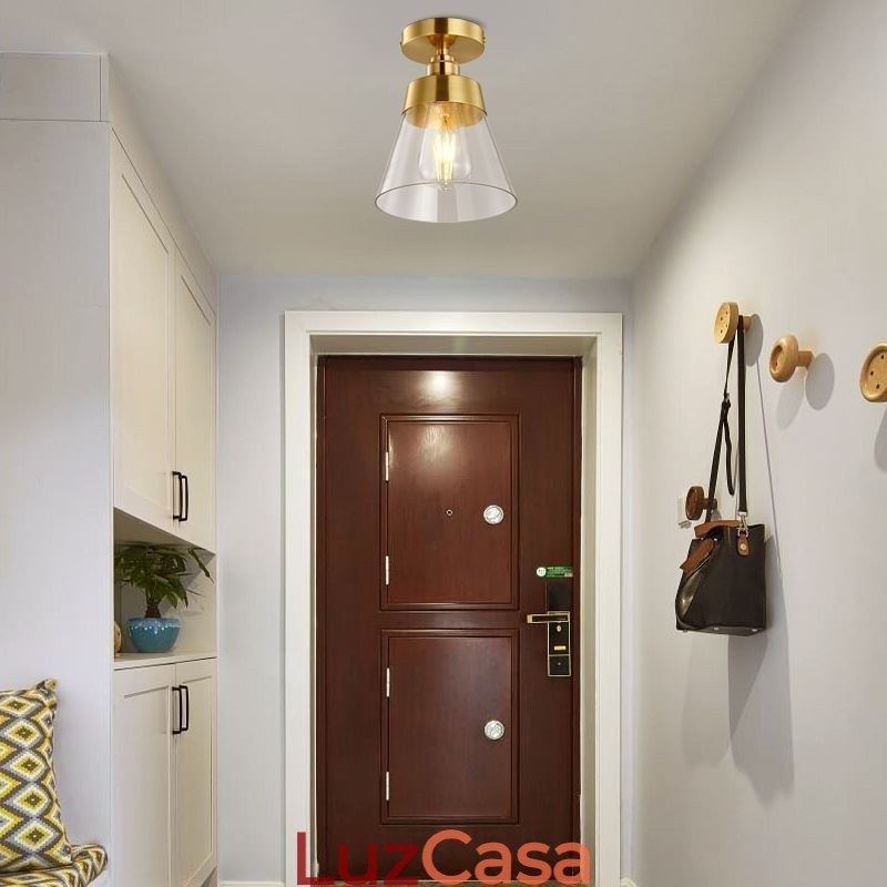 Luminária de teto contemporânea de vidro embutido 1 luz acabamento latão