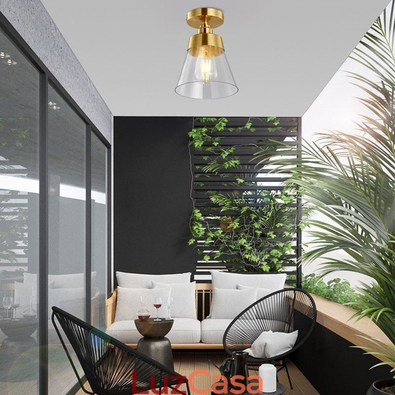 Luminária de teto contemporânea de vidro embutido 1 luz acabamento latão