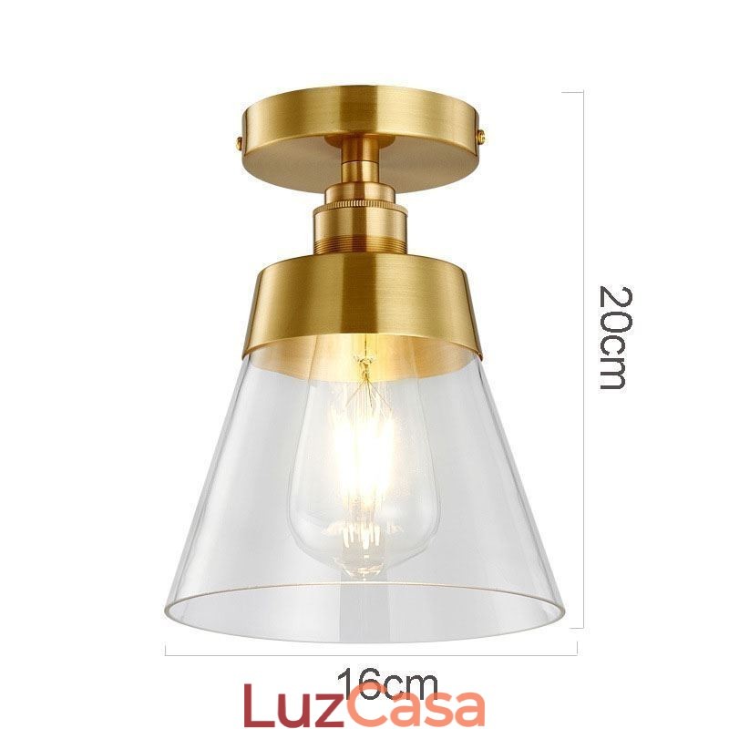 Luminária de teto contemporânea de vidro embutido 1 luz acabamento latão